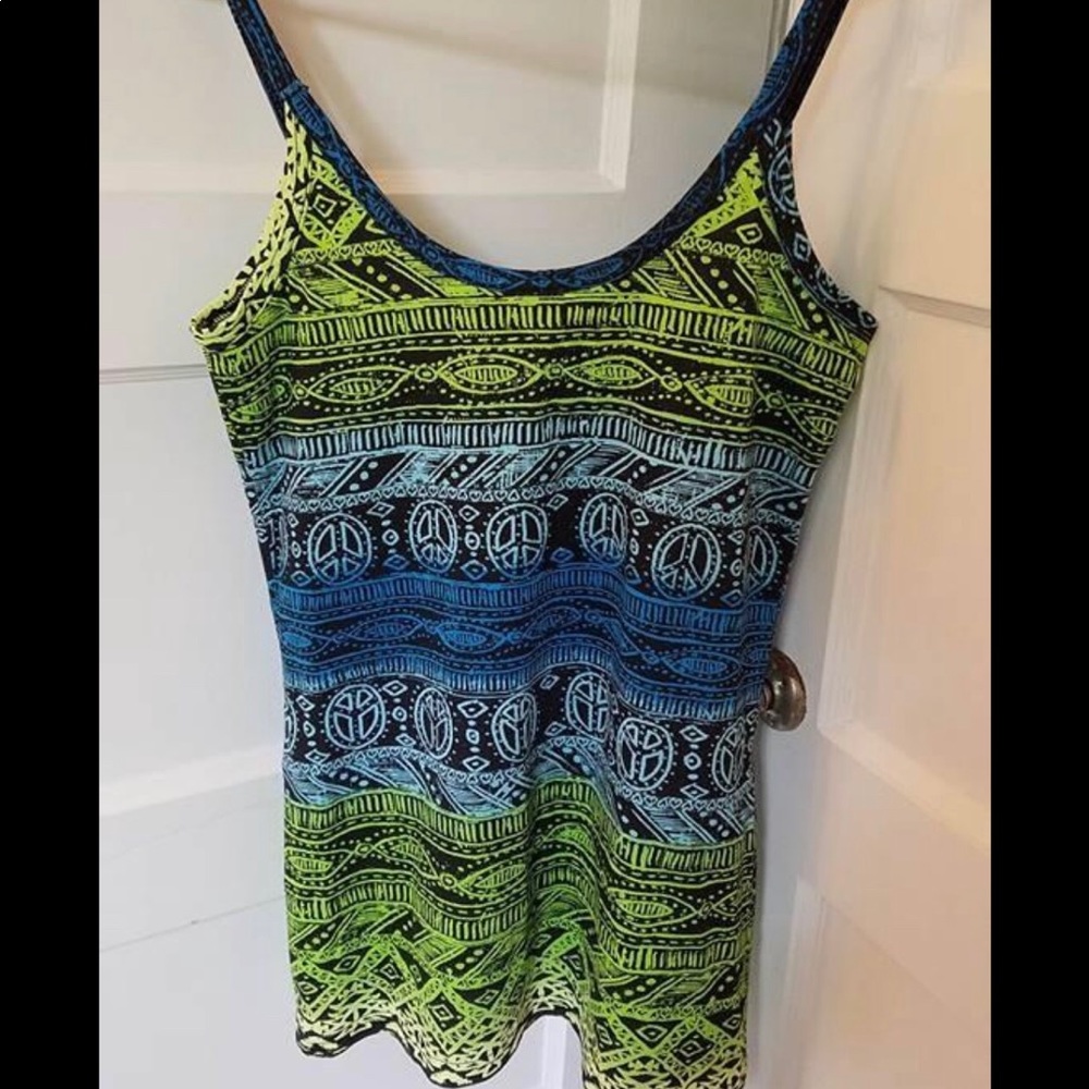 Blue/Green Small Tank Top Juniors Peace Signs